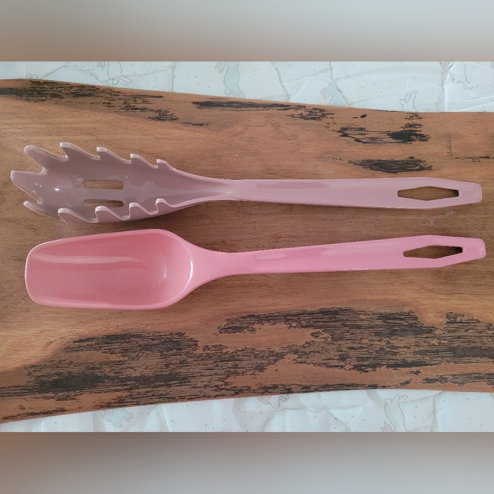 Vintage King Kraft Mauve Pink Pasta Serving Spoon/Fork and Serving Spoon